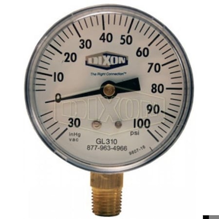 Dixon Compound Gauge, 0 to 160 psi, 1/4 in Connection, 2-1/2 in Dial, +/- 3-2-3 % GL110